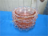 6 Pink Depression Old Colony Open Lace berry bowls
