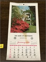 Bank of Matthews Calendar Matthews NC 1956