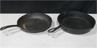 2 Cast Iron Skillets w/ One Grill Surface 11"D