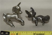(2) Vtg Miniature Pewter Figures: Unicorn & Fox
