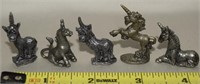 (5) Miniature Pewter Unicorn Figures