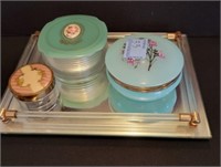 MIRRORED DRESSER TRAY AND 3 DRESSER BOXES