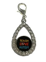 Teach Love Autism & White Sapphire Bracelet Charm