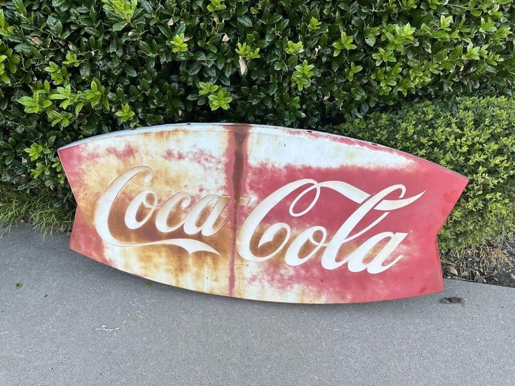 Coca-Cola Vtg.Fish Tail Advertisement Metal Sign