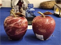 PAIR OF RED STONE FIGURAL APPLES