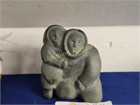 "CROUCHING MOTHER" INUIT CARVED STONE STATUE