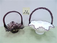 (2) Fenton Pieces - Purple Basket & 1993 Spanish -
