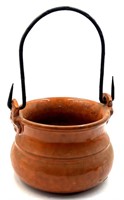 Orange Ceramic Hanging Pot Wrought Iron Handle