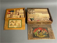 Pair of Antique Wooden Building Block Toys