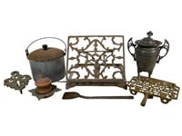 Berry Pail, Inkwell, Pewter, Bookstand & Trivets