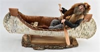 Handmade Fur Trapper in Birchbark Canoe Display