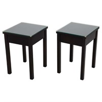 Modern Stained Birch Glass Top Accent Tables, Pair