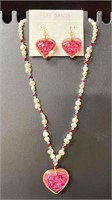 Vintage Lee Sands Heart Necklace & Earring Set