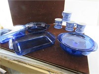 Pyrex Blue Glass Pie Plate, Bread, Rectangular