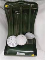 (3) Enamelware Utensils with Rack