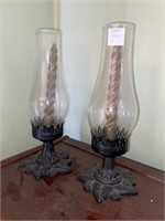 (2) CANDLE STICK HOLDERS W/ GLASS CHIMNEYS