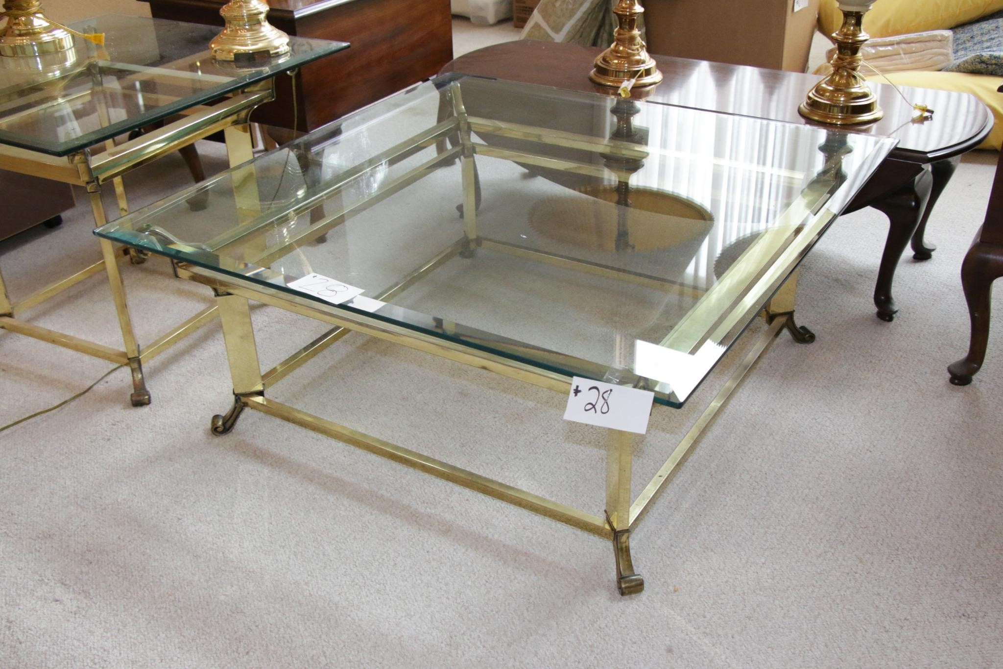 Bevilled Glass top Brass Coffee Table