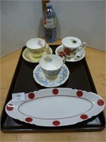 Oval Dish / 3 Cups & Saucers - Aynsley / Foley