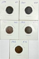 (5) Indian Head Cent Lot 1899,1900,1901,1902,1903