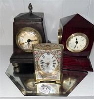 Lot of 3 vintage clocks on mirrored tray