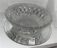 Glass bowl on mirrored tray. Bowl is  8.5” D X