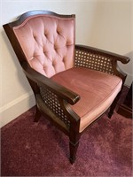 PINK UPHOLSTERED WOODEN ARM CHAIR (26" X 27" X