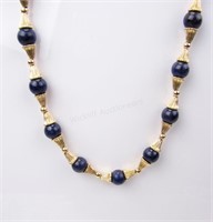 14K Yellow Gold Lapis Bead Necklace
