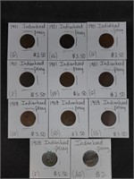 Lot of 11 Indian Head Pennies: 6- 1901, & 4- 1908