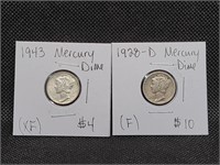 1928 D & 1943 Mercury Dimes