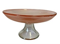 Orange Striped Glass Pedestal Bowl