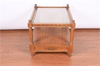 Mid Century Modern Caned, Glass Top Side Table