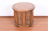 MCM Round Caned Side Table w/ Storage