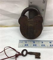 F12) VINTAGE FRENCH METAL PADDLE LOCK WITH KEY