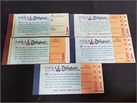 Five vintage partial Disneyland ticket books