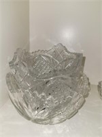 Pressed glass bottle holder and crystal bowl