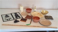 Platter, bowls, candle, other