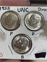 1955 P.D.S.  uncirculated dimes