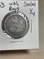1853 seeded quarter with rays