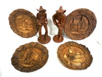 Wood Carved Lot 4 Plaques/ 2 Cowboys