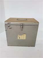Metal 3 shelf storage box and vintage photos