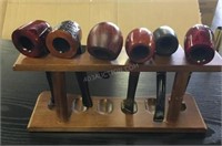 Lot of 6 Smoking Pipes with Stand