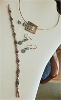 Sterling & opal necklace, earrings, bracelet