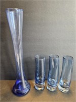Blue Glass Vases x 4