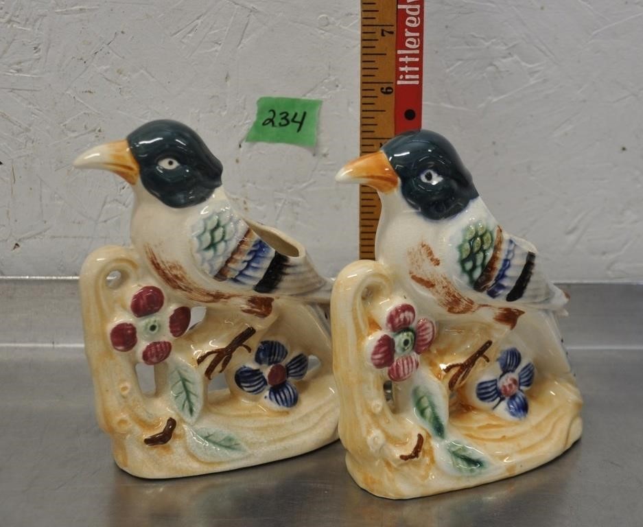 Vintage hand-painted ceramic bird planters