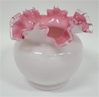 Fenton Silver Crest Ruffled 5" White & Pink Vase