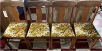 4 old T Back dining chairs w/ quail print fabric