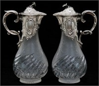 Pr. German Silver & Cut Glass Claret Jugs