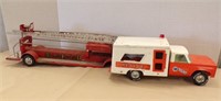 (5) TOY VEHICLES-AMBULANCE, FIRE DEPT-3 ARE METAL.