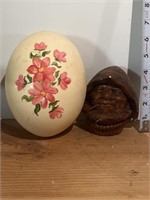 Handpainted ostrich shell with ceramic fig