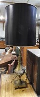 Brass font double handled table lamp 38”